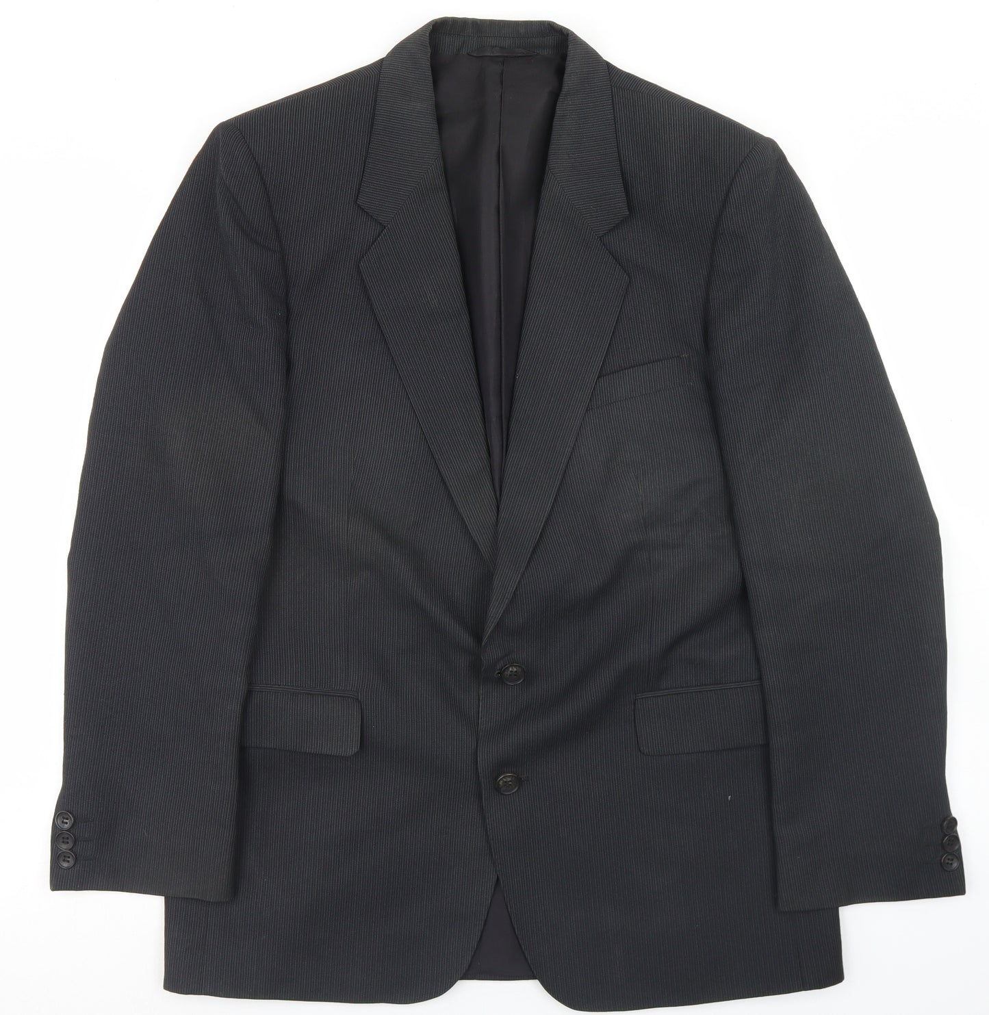 White International Mens Black Striped Polyester Jacket Blazer Size 40