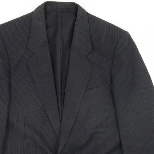 White International Mens Black Striped Polyester Jacket Blazer Size 40