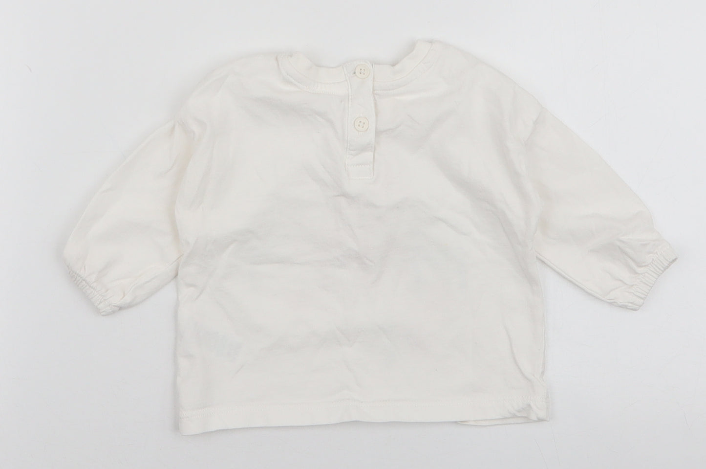 Matalan Girls White  100% Cotton Jersey T-Shirt Size 3-6 Months Round Neck Button - Be happy