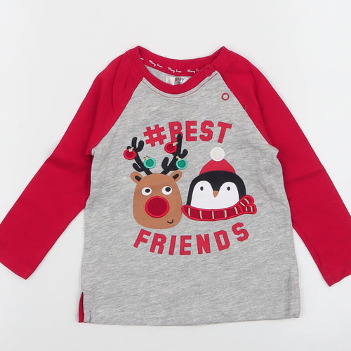 Preworn Boys Multicoloured  100% Cotton Jersey T-Shirt Size 12 Months Round Neck Snap - Christmas