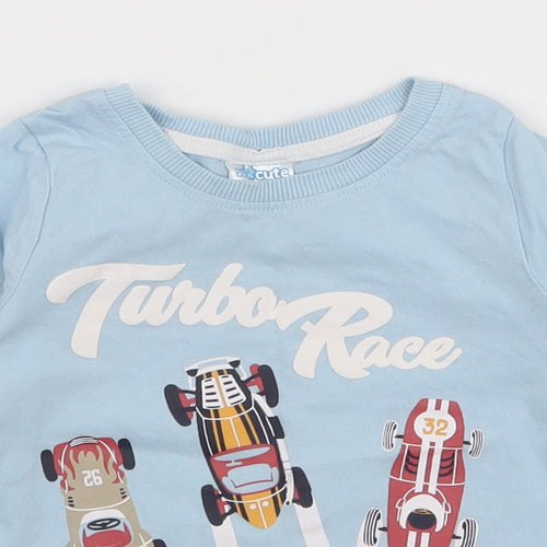 So Cute Boys Blue  100% Cotton Jersey T-Shirt Size 18-24 Months Round Neck Snap - Cars