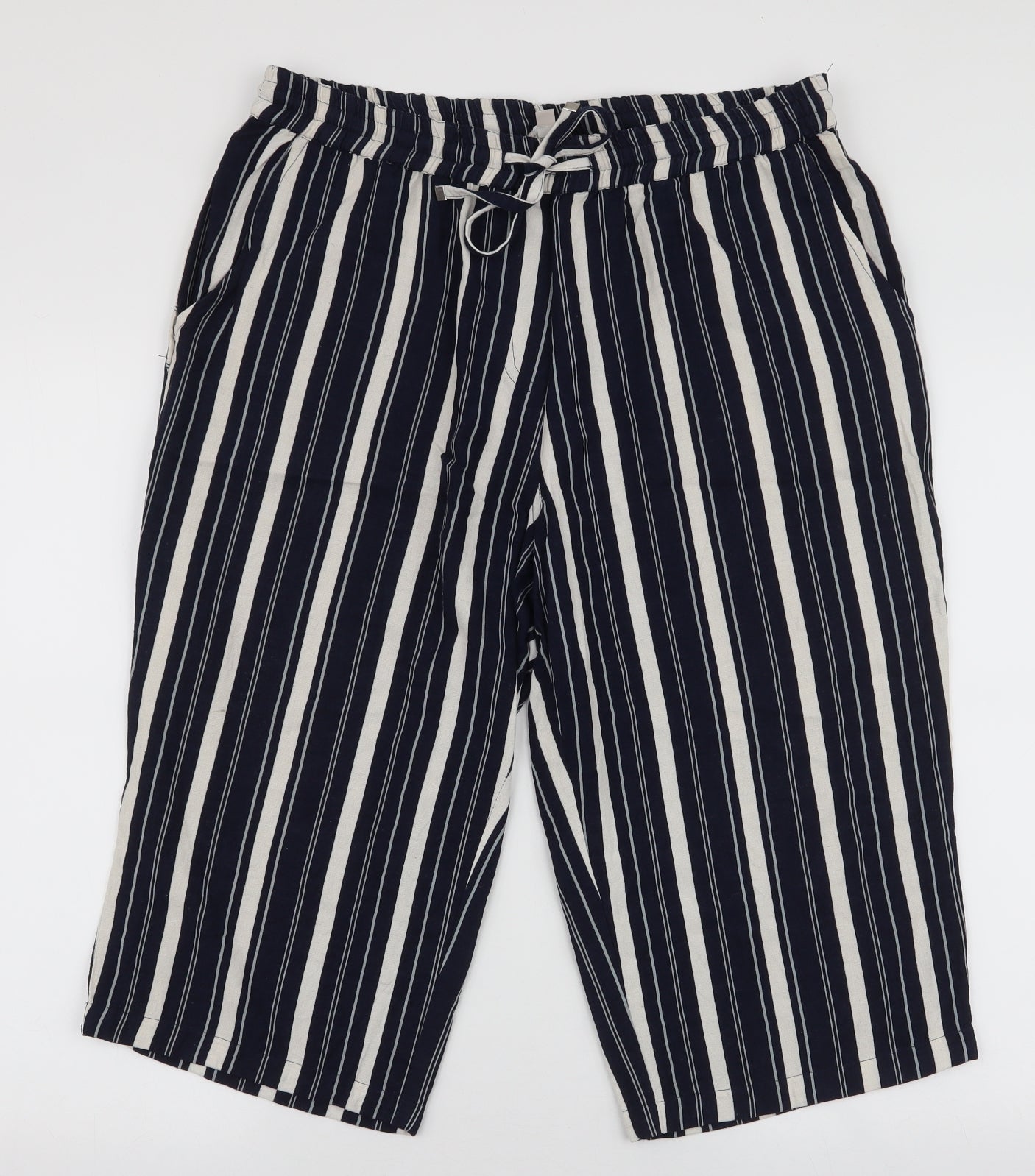 Anthology Womens Blue Striped Viscose  Shorts Size 16 L17 in Regular Drawstring