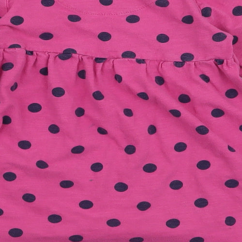 NEXT Girls Pink Polka Dot 100% Cotton Skater Dress  Size 12-18 Months  Round Neck Button
