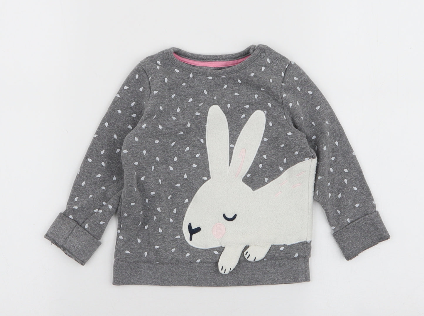 F&F Girls Grey  Cotton Pullover Jumper Size 12-18 Months  Snap - Rabbit