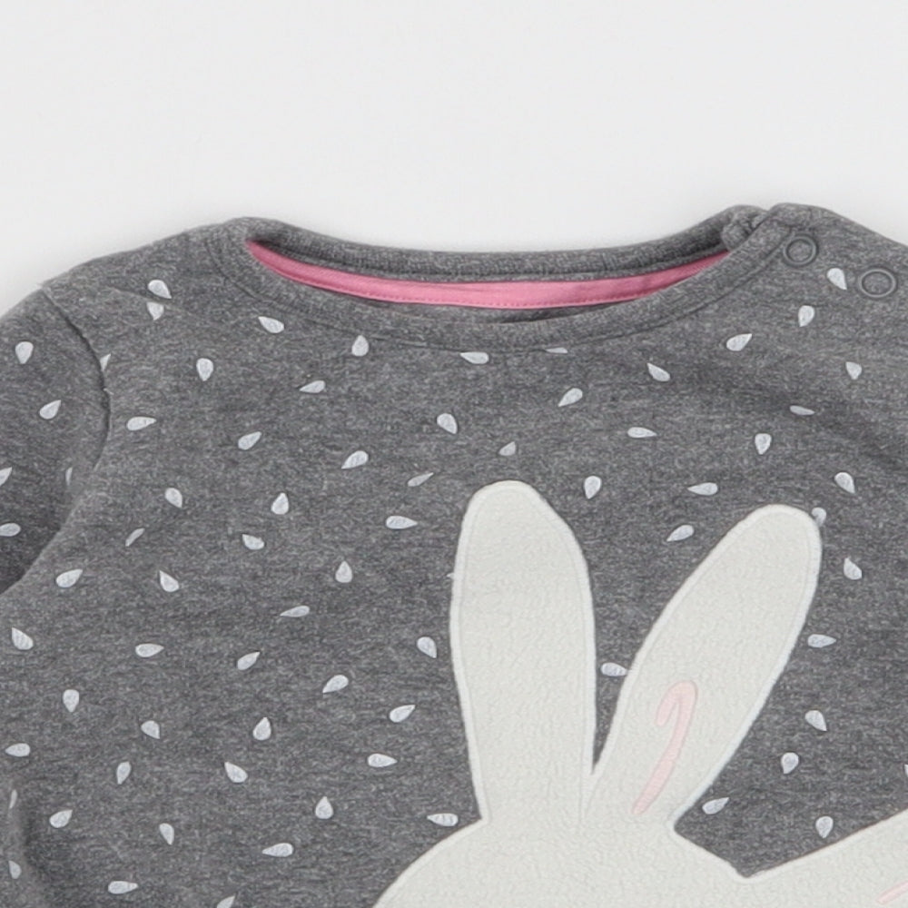 F&F Girls Grey  Cotton Pullover Jumper Size 12-18 Months  Snap - Rabbit