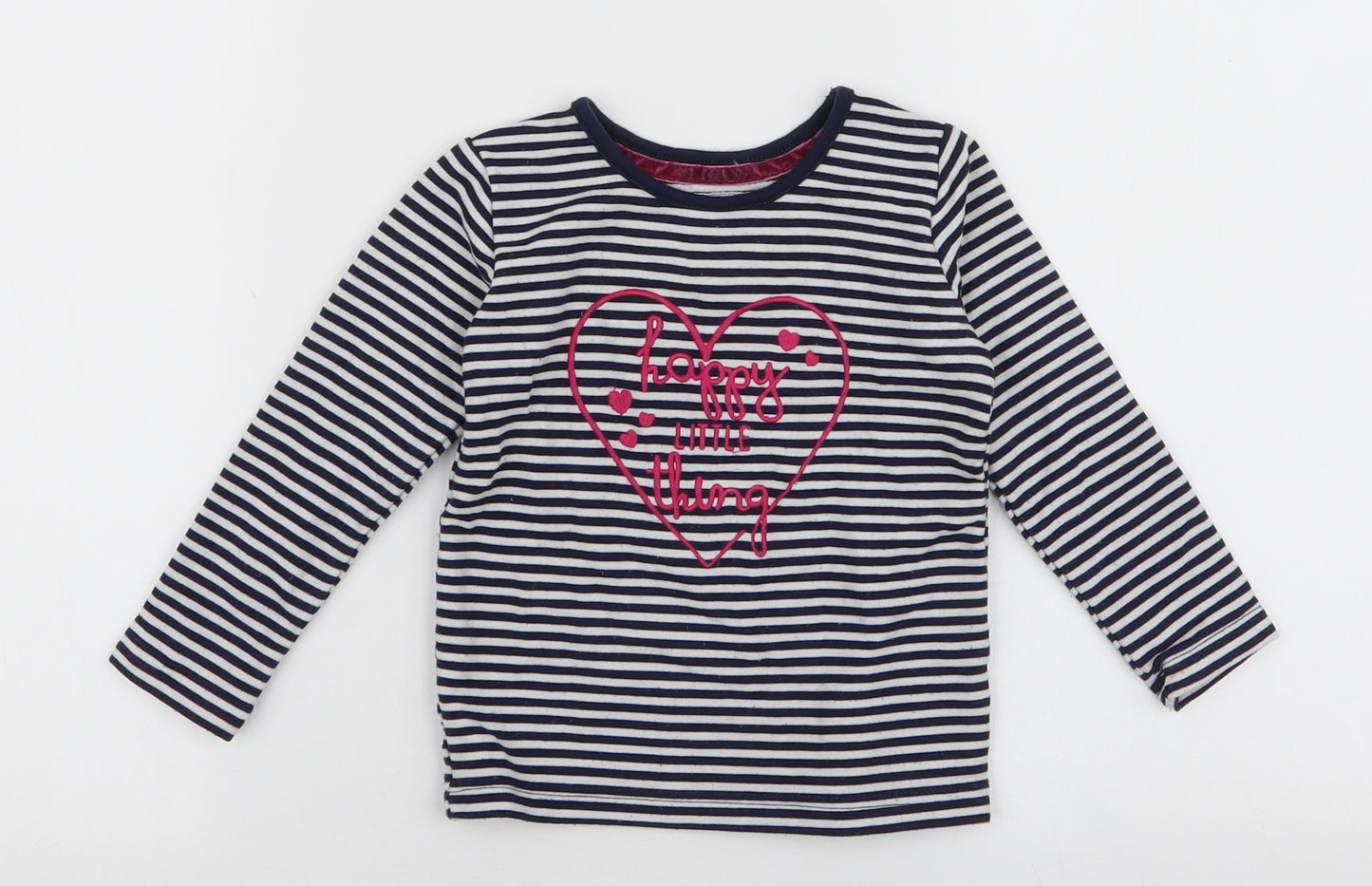 Young Dimension Girls Multicoloured Striped Viscose Jersey T-Shirt Size 12-18 Months Round Neck Pullover - Happy little thing