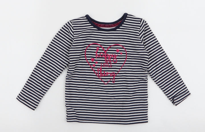 Young Dimension Girls Multicoloured Striped Viscose Jersey T-Shirt Size 12-18 Months Round Neck Pullover - Happy little thing