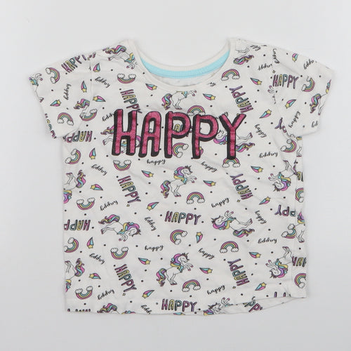 Primark Girls Multicoloured  100% Cotton Jersey T-Shirt Size 18-24 Months Round Neck Pullover - Unicorns Rainbows