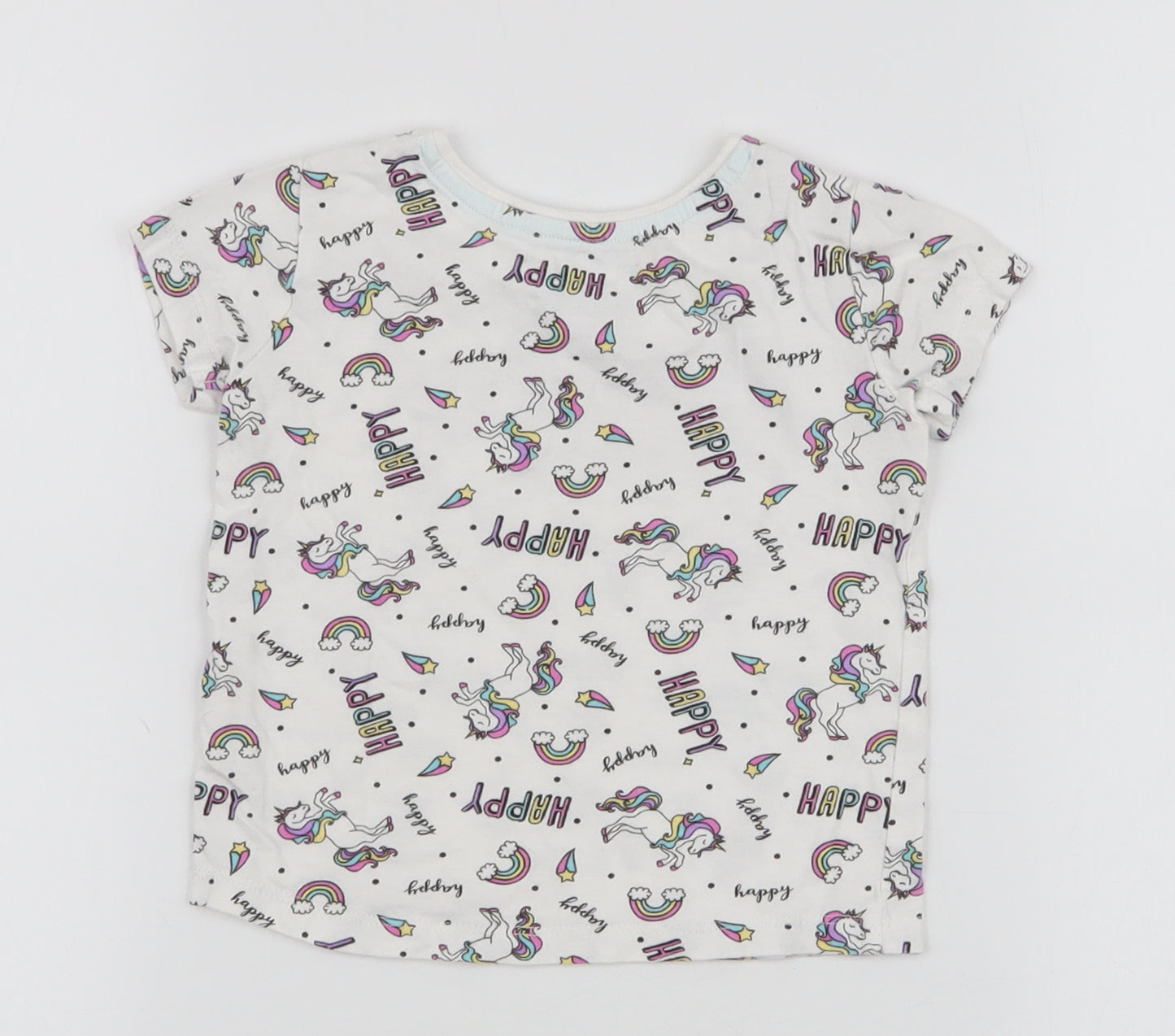 Primark Girls Multicoloured  100% Cotton Jersey T-Shirt Size 18-24 Months Round Neck Pullover - Unicorns Rainbows