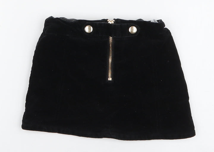Dunnes Stores Girls Black Cotton A-Line Skirt Size 4 Years Regular Zip