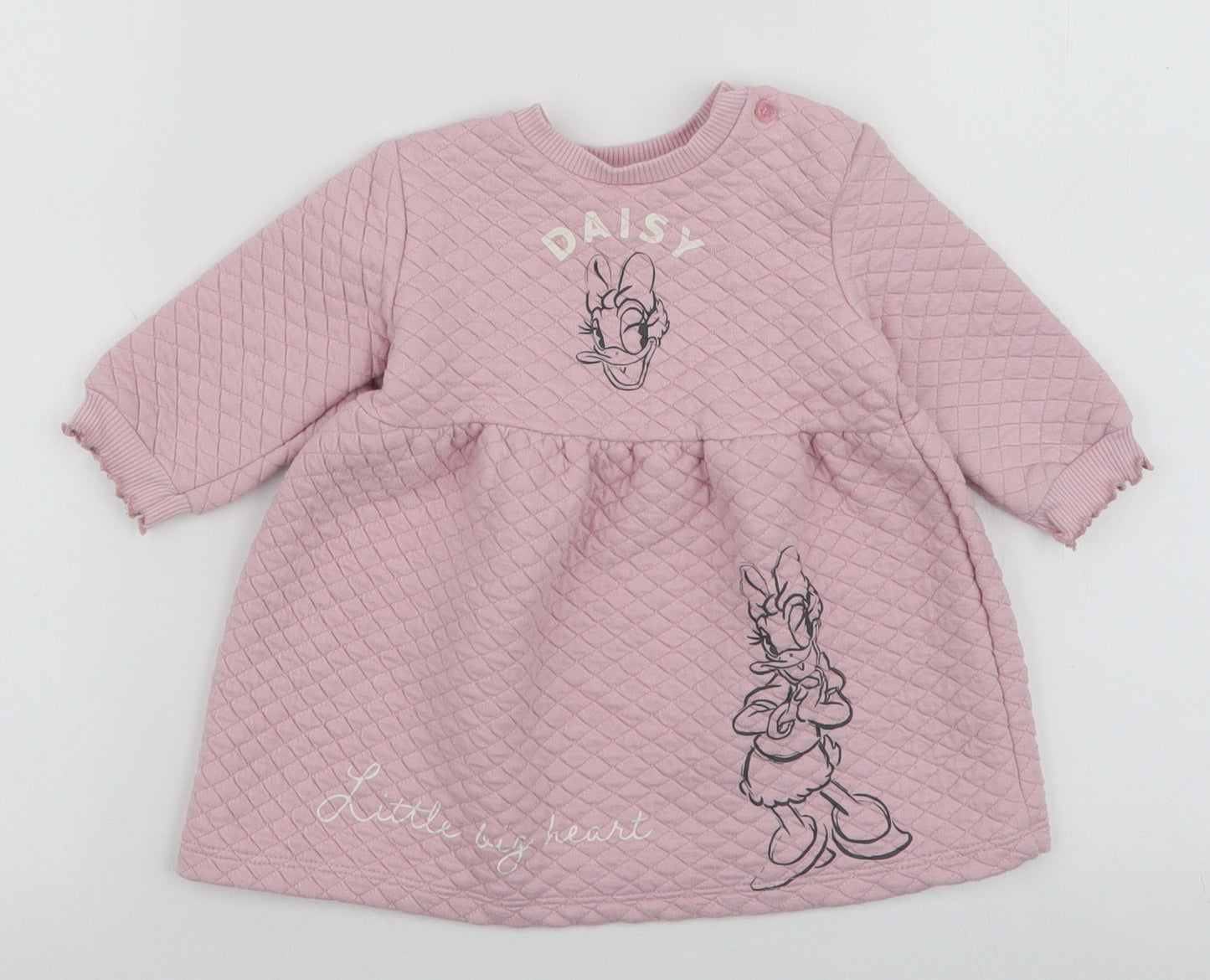 Disney Baby Girls Pink  Polyester Skater Dress  Size 3-6 Months  Round Neck Button - Daisy Duck