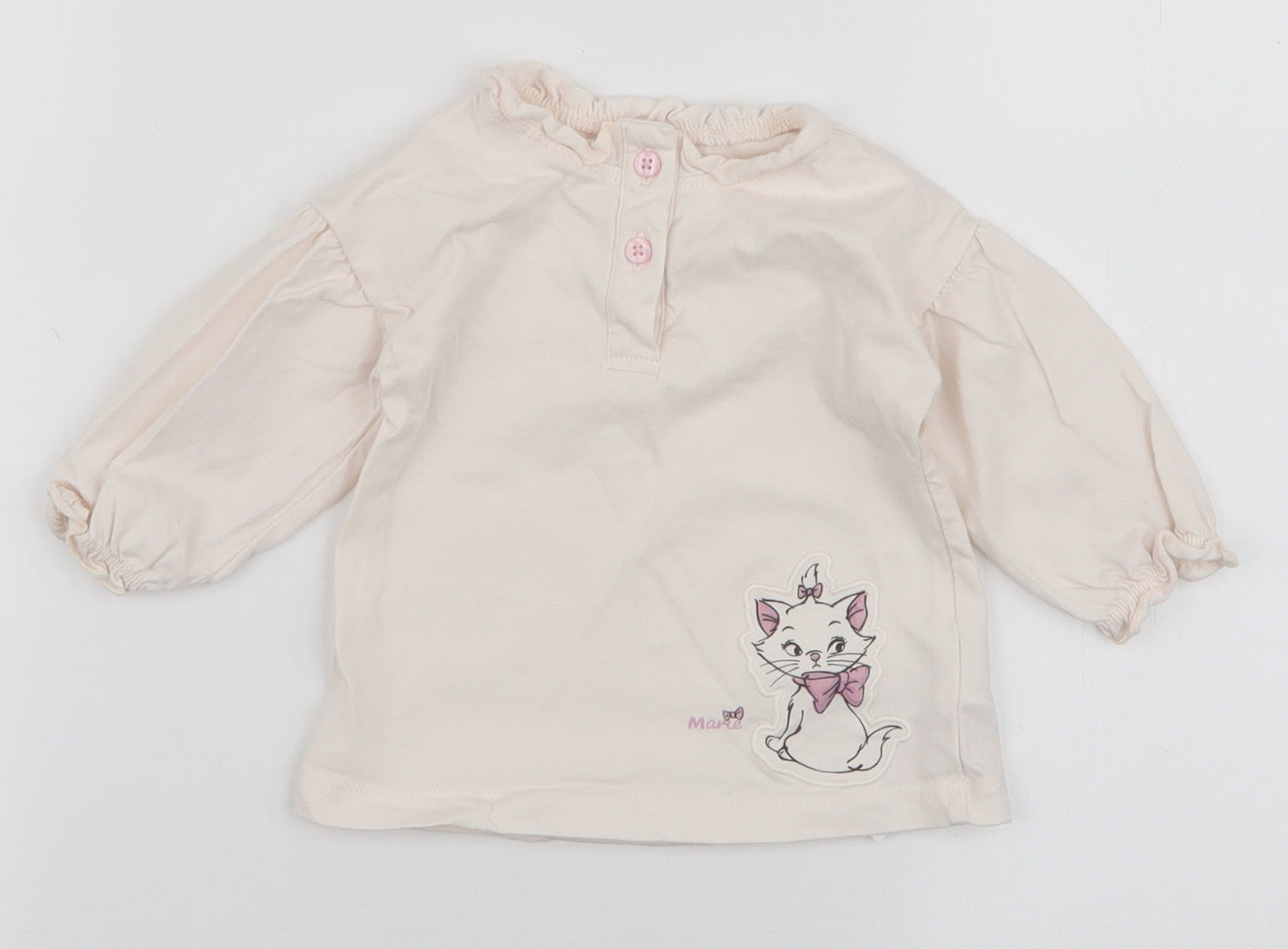 Disney Baby Girls Ivory  100% Cotton Jersey Blouse Size 3-6 Months Round Neck Button - Marie