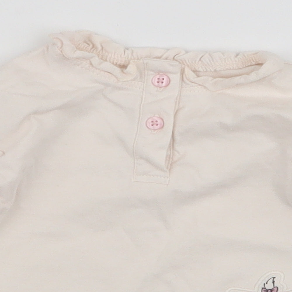 Disney Baby Girls Ivory  100% Cotton Jersey Blouse Size 3-6 Months Round Neck Button - Marie