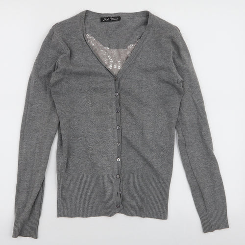 Girl Dream Womens Grey V-Neck  Cotton Cardigan Jumper Size S