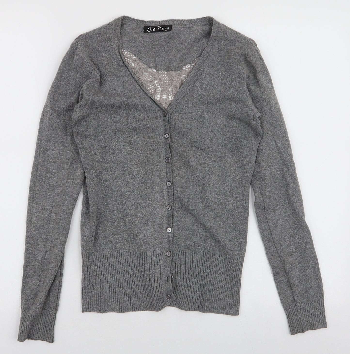 Girl Dream Womens Grey V-Neck  Cotton Cardigan Jumper Size S