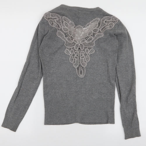 Girl Dream Womens Grey V-Neck  Cotton Cardigan Jumper Size S