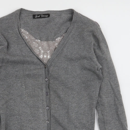 Girl Dream Womens Grey V-Neck  Cotton Cardigan Jumper Size S