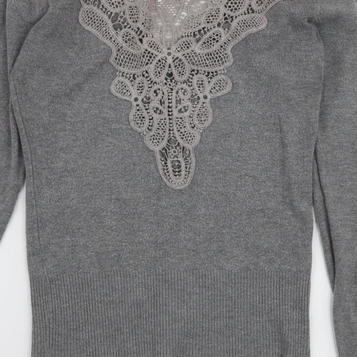 Girl Dream Womens Grey V-Neck  Cotton Cardigan Jumper Size S