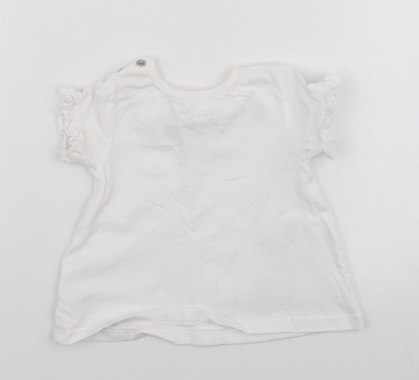 TU Girls White  Cotton Pullover T-Shirt Size 3-6 Months Round Neck Button - Peter Rabbit