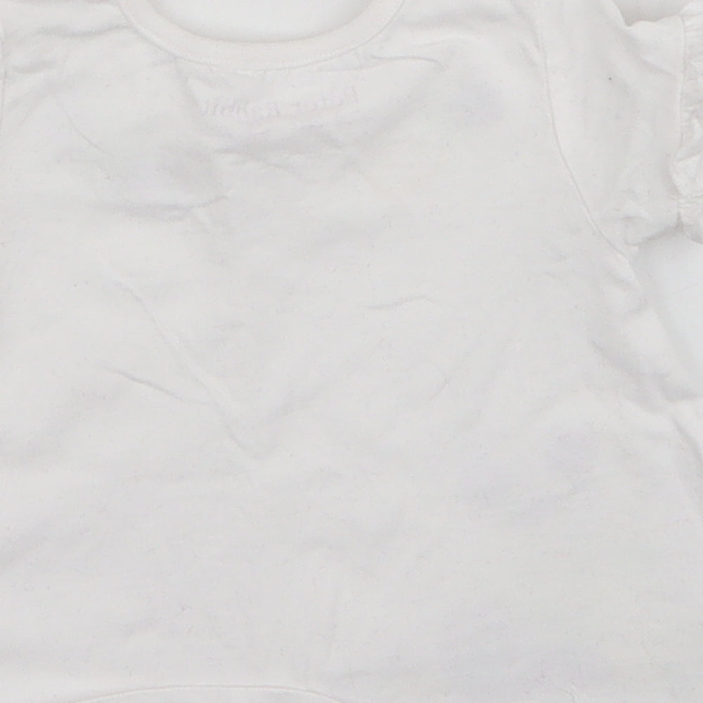 TU Girls White  Cotton Pullover T-Shirt Size 3-6 Months Round Neck Button - Peter Rabbit