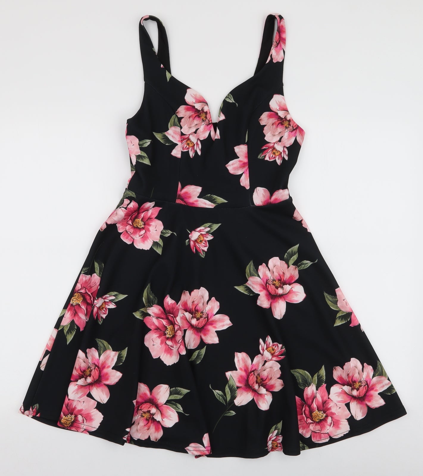 New Look Womens Multicoloured Floral Polyester Skater Dress  Size 10  V-Neck Pullover