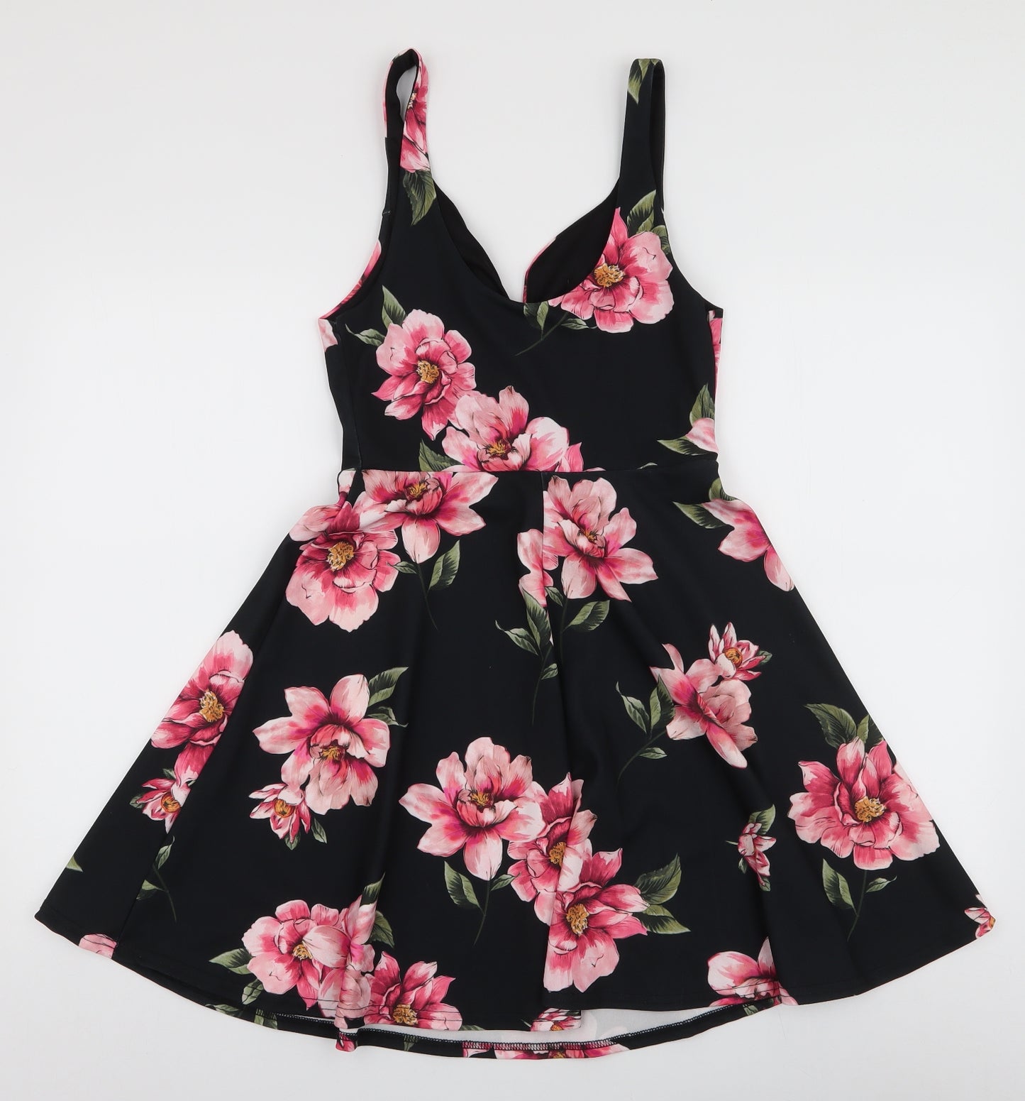 New Look Womens Multicoloured Floral Polyester Skater Dress  Size 10  V-Neck Pullover