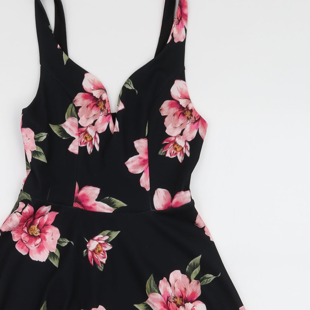 New Look Womens Multicoloured Floral Polyester Skater Dress  Size 10  V-Neck Pullover