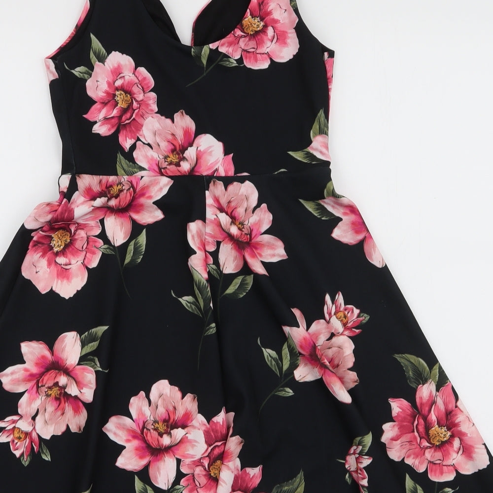 New Look Womens Multicoloured Floral Polyester Skater Dress  Size 10  V-Neck Pullover