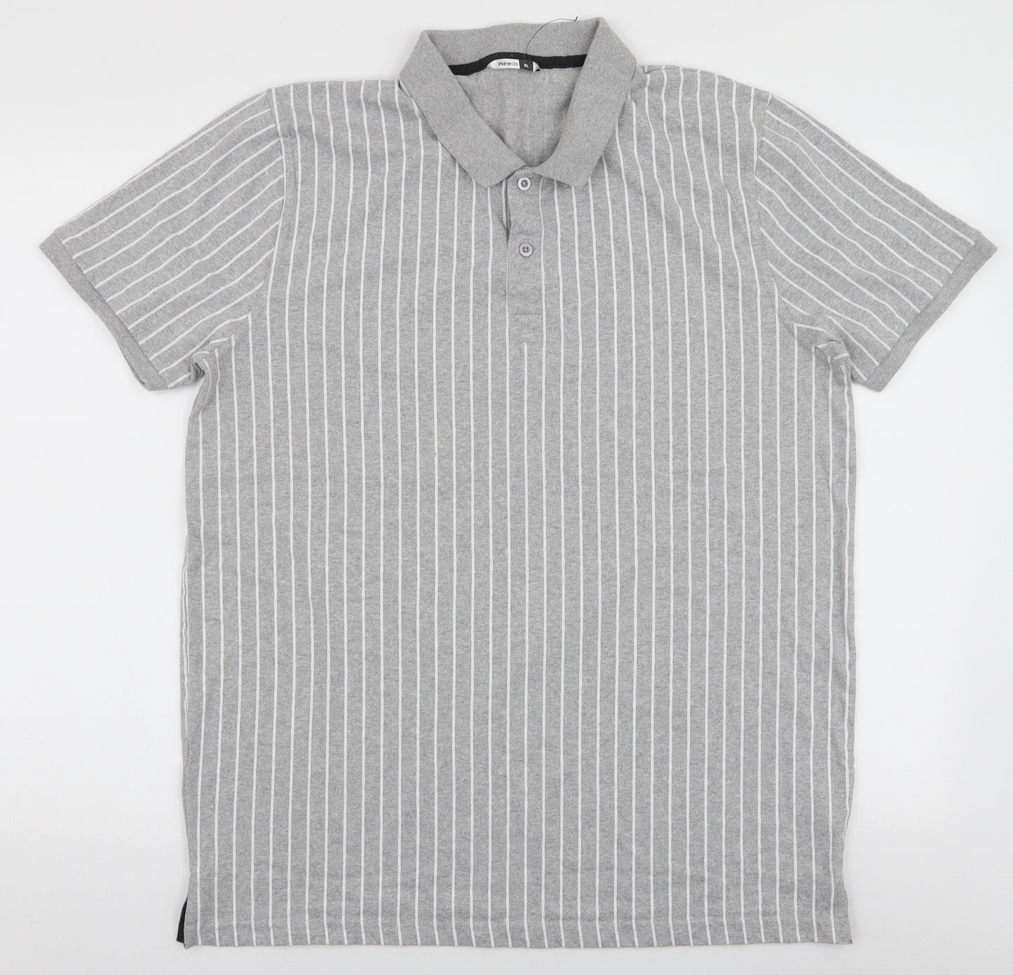 Pep & Co Mens Grey Striped Cotton  Polo Size XL Collared Button