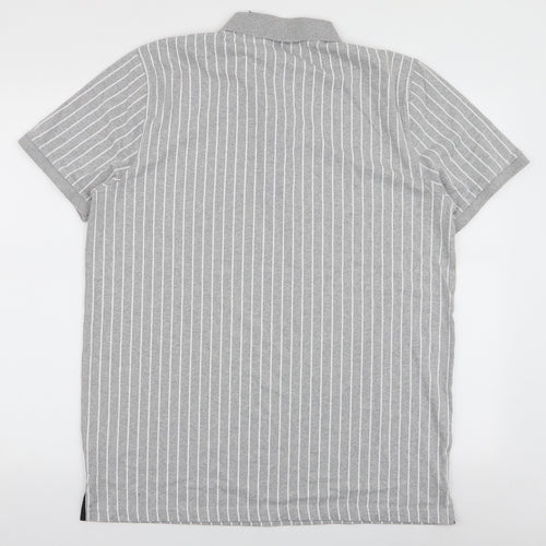 Pep & Co Mens Grey Striped Cotton  Polo Size XL Collared Button