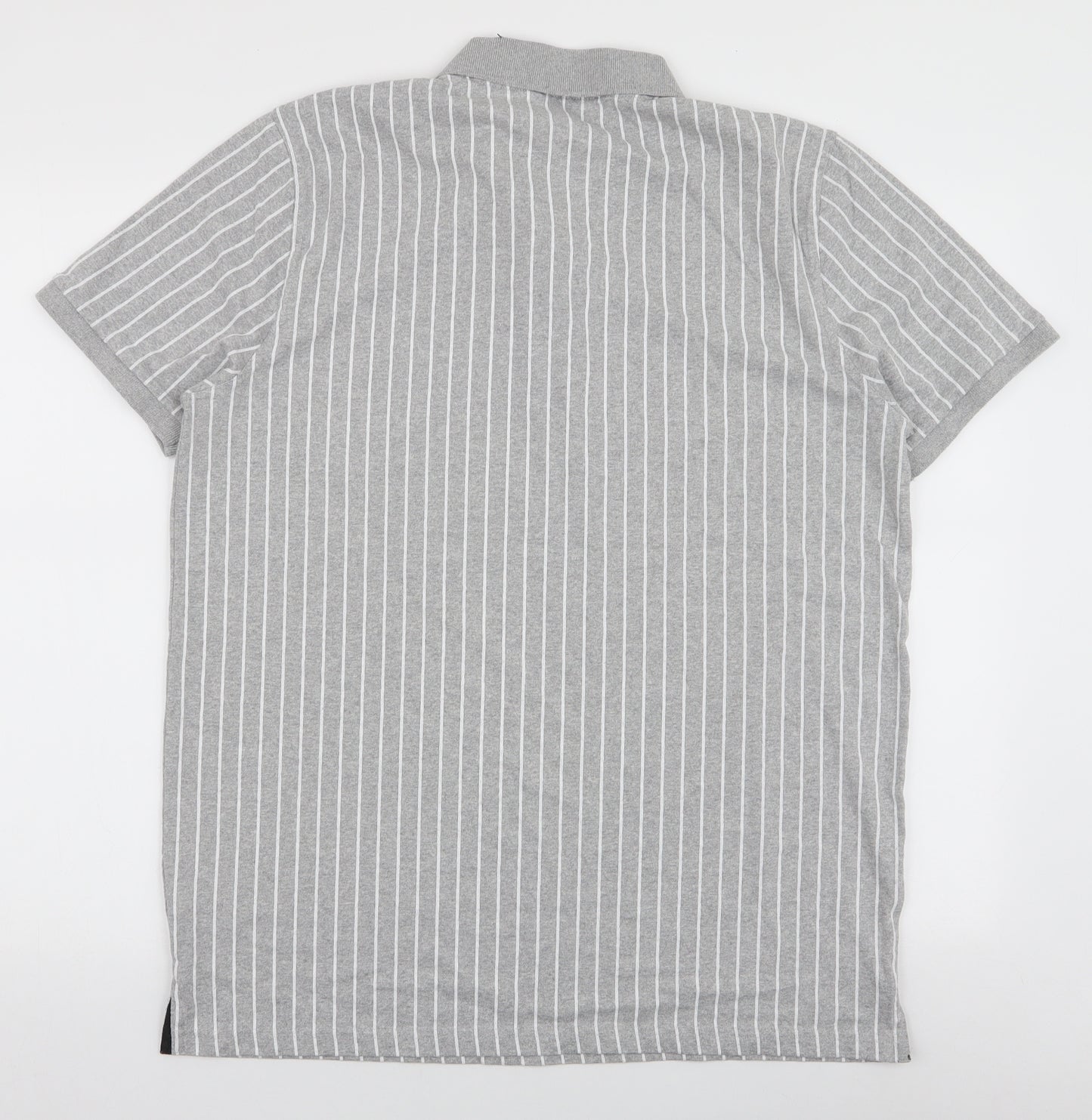 Pep & Co Mens Grey Striped Cotton  Polo Size XL Collared Button