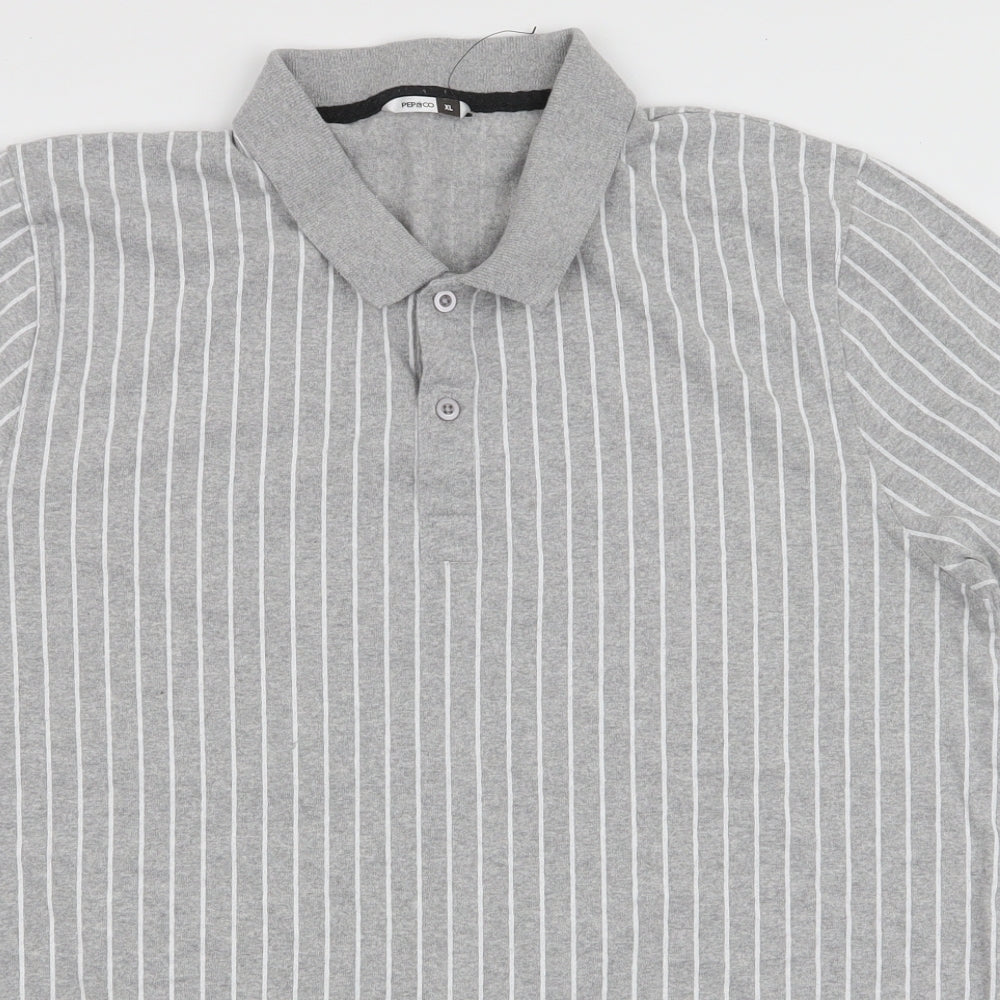 Pep & Co Mens Grey Striped Cotton  Polo Size XL Collared Button