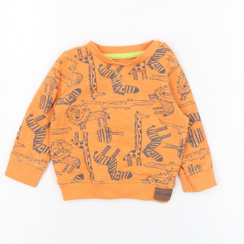 F&F Boys Orange  Cotton Pullover Jumper Size 6-9 Months  Pullover - Lion, Giraffe, Zebra, Crocodile