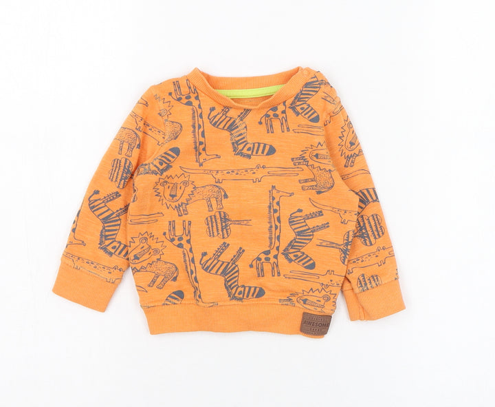 F&F Boys Orange Cotton Pullover Jumper Size 6-9 Months Pullover - Lion, Giraffe, Zebra, Crocodile