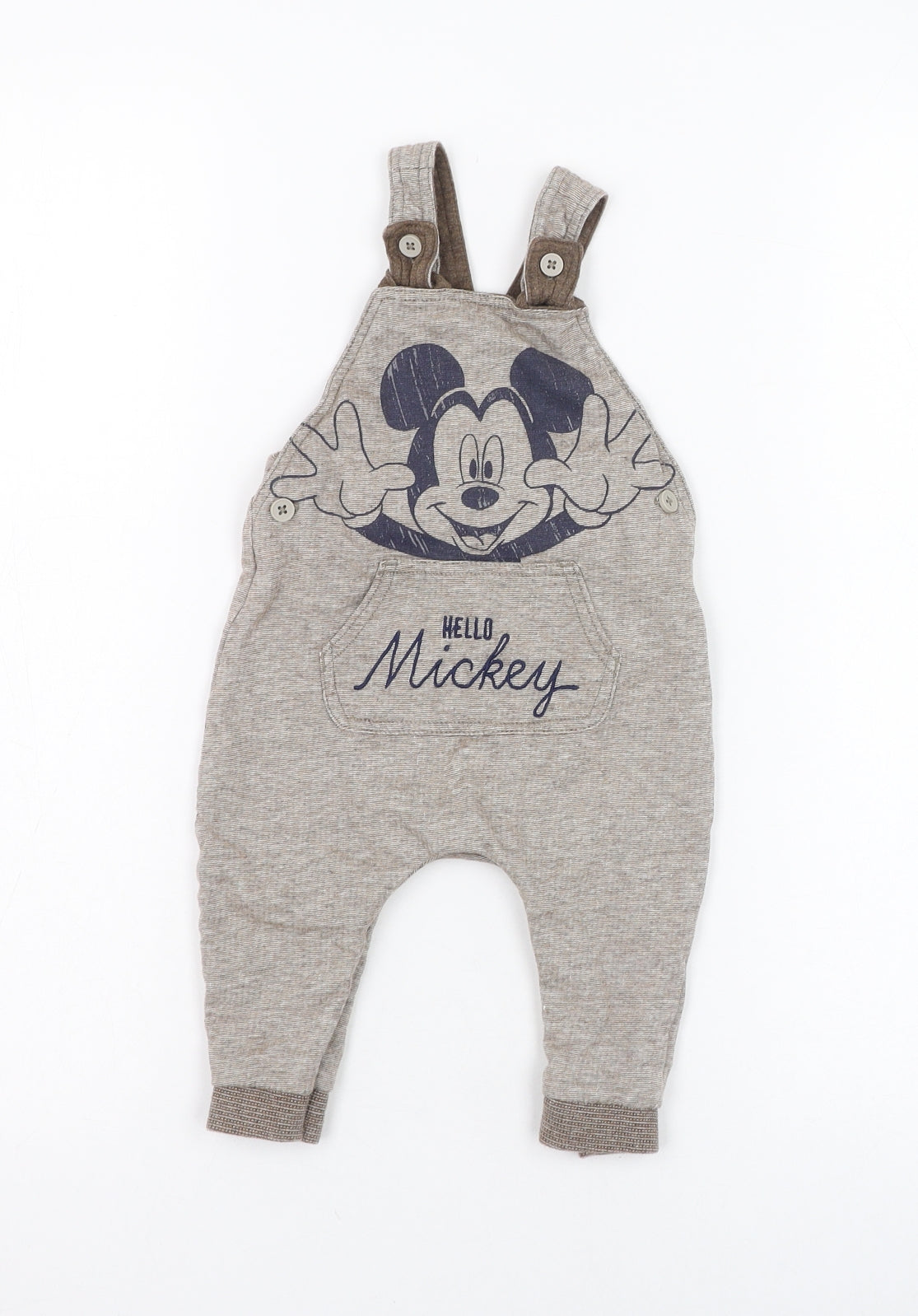George Boys Brown Striped Cotton Dungaree One-Piece Size 6-9 Months  Button - Mickey Mouse