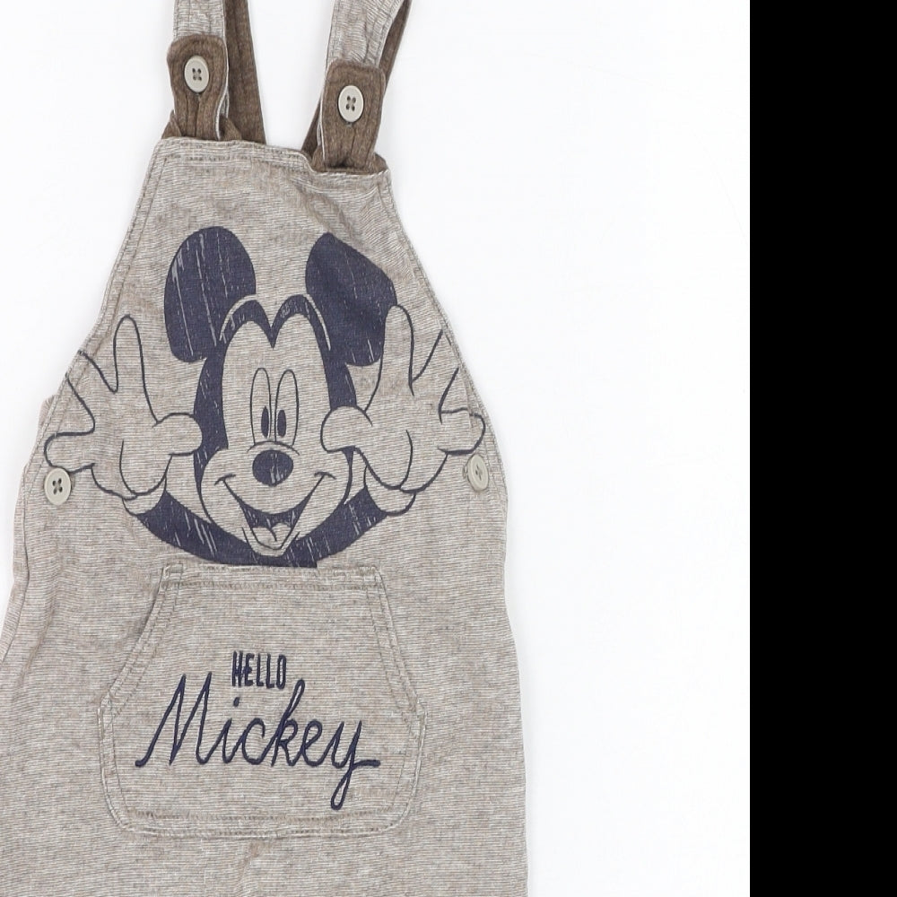 George Boys Brown Striped Cotton Dungaree One-Piece Size 6-9 Months  Button - Mickey Mouse