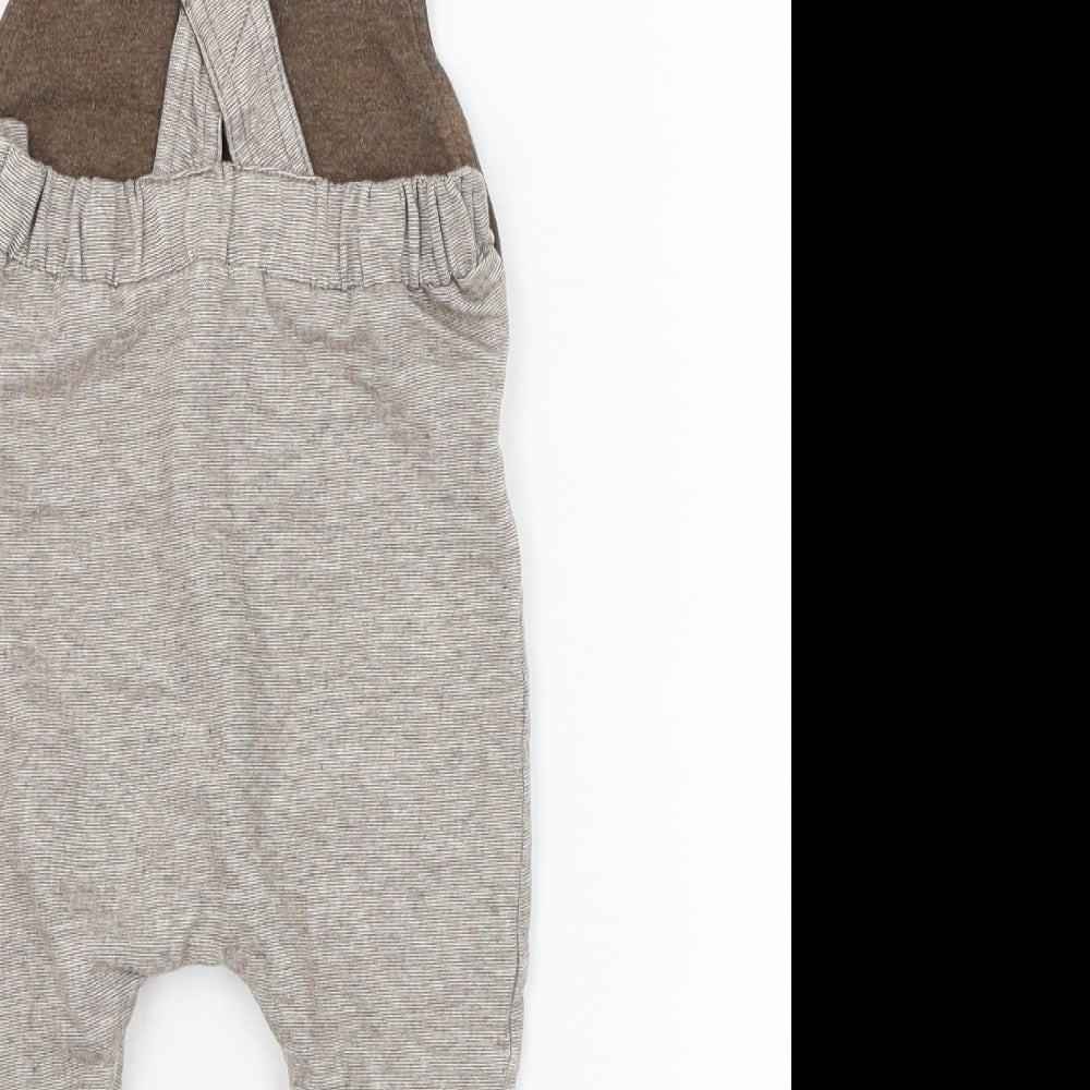 George Boys Brown Striped Cotton Dungaree One-Piece Size 6-9 Months  Button - Mickey Mouse