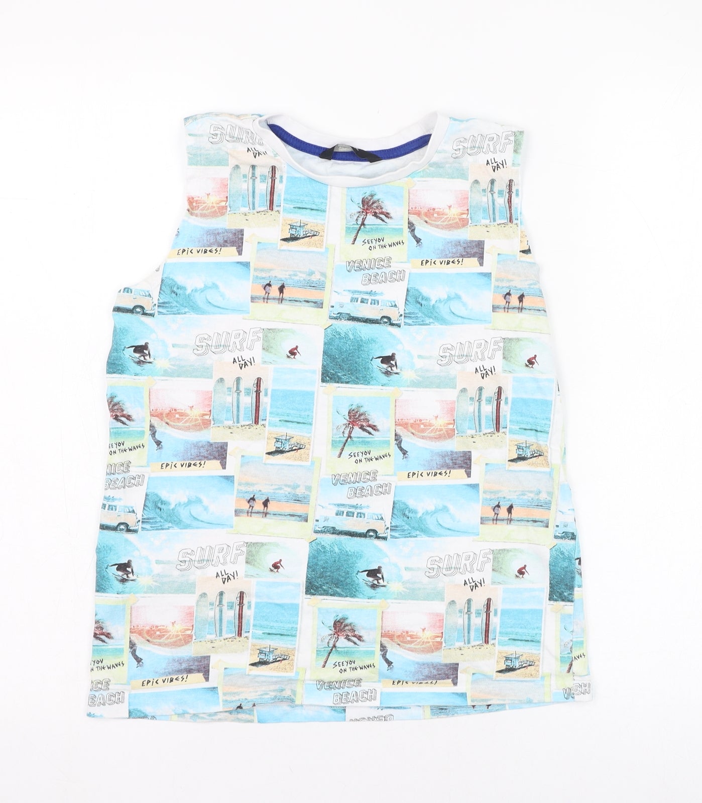 George Boys Blue  Cotton Basic Tank Size 11-12 Years Round Neck Pullover - Beach, Holiday