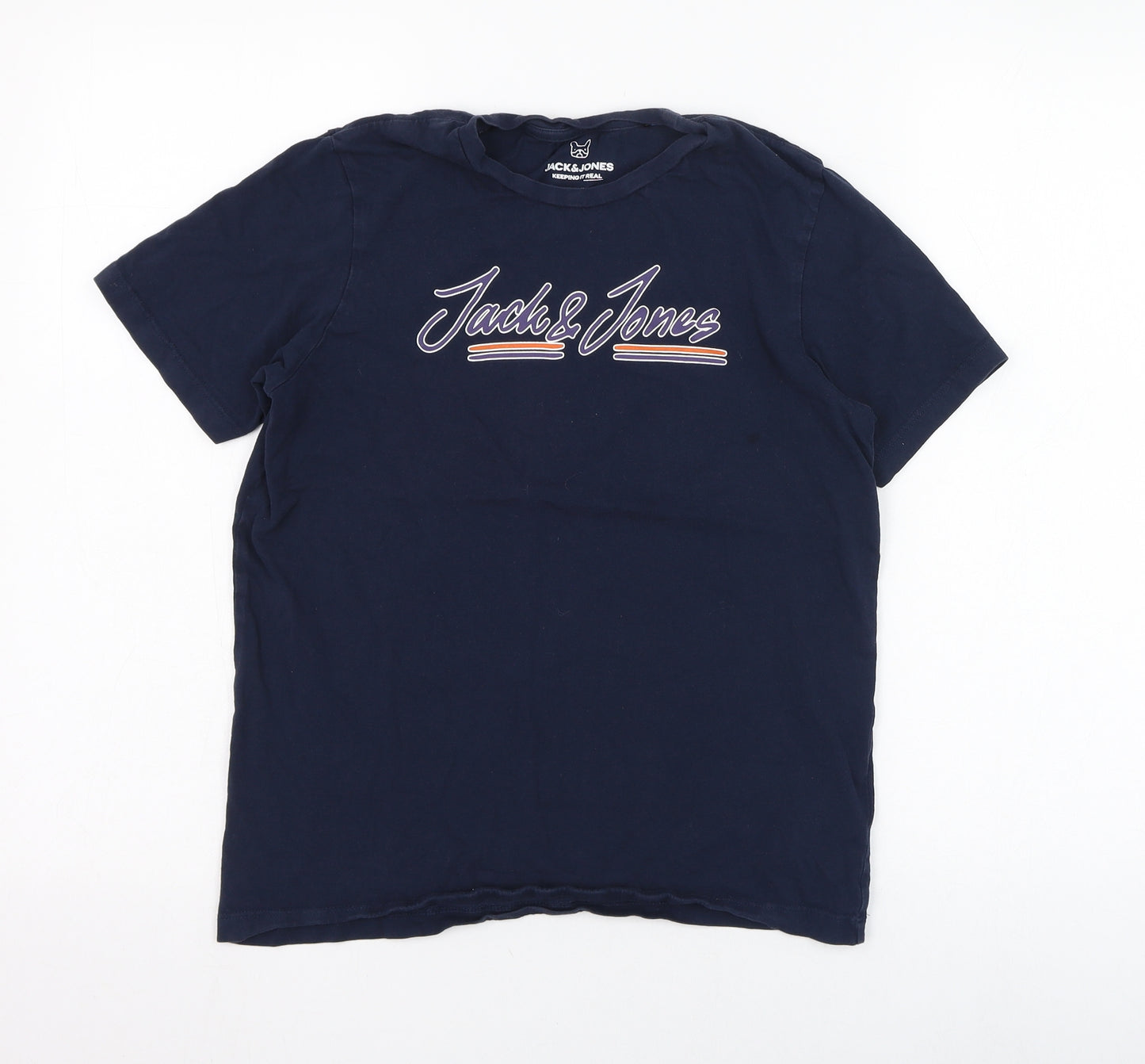 JACK & JONES Boys Blue  Cotton Basic T-Shirt Size 14 Years Round Neck Pullover