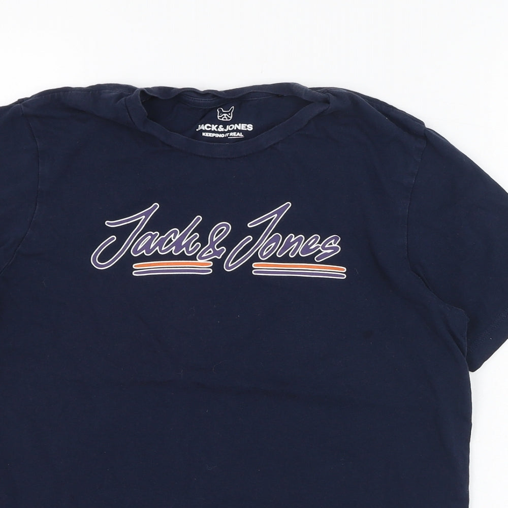 JACK & JONES Boys Blue  Cotton Basic T-Shirt Size 14 Years Round Neck Pullover