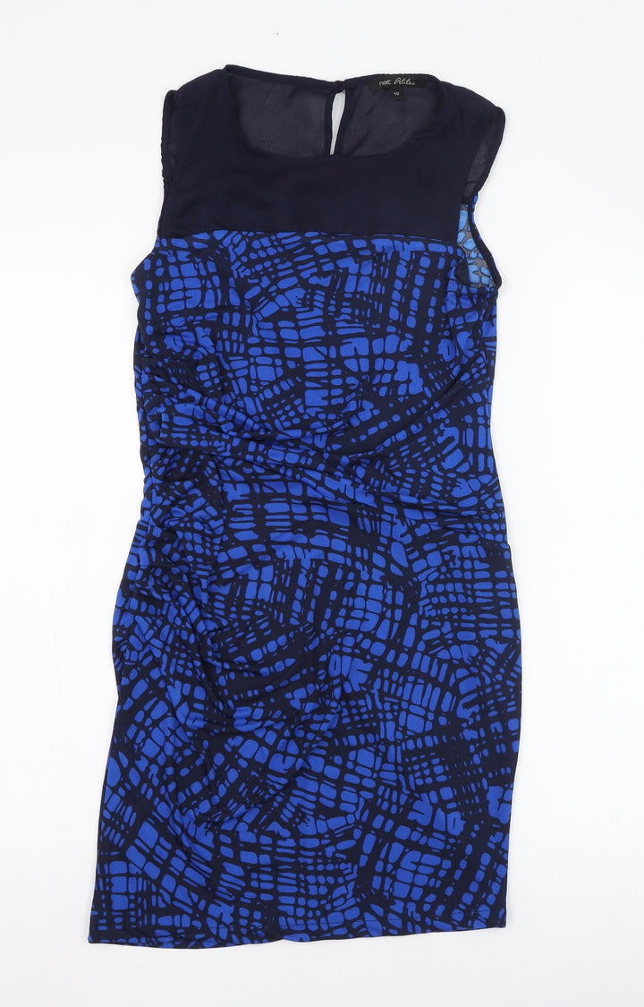 NEXT Womens Blue Polyester Pencil Dress Size 10 Round Neck Button