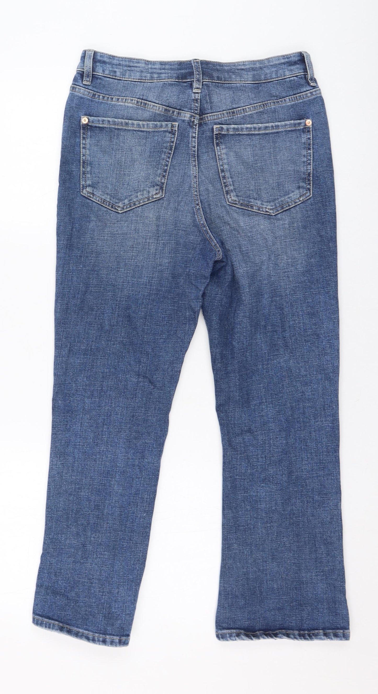 Marks and Spencer Womens Blue  Cotton Cropped Jeans Size 10 L23 in Regular Zip