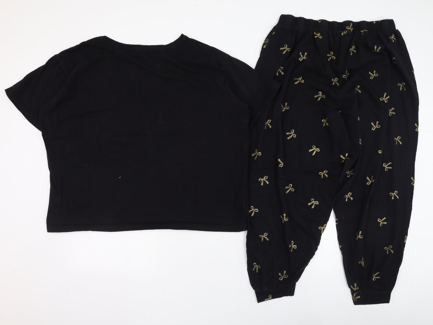 New Look Womens Black Solid Cotton Top Pyjama Set Size 20