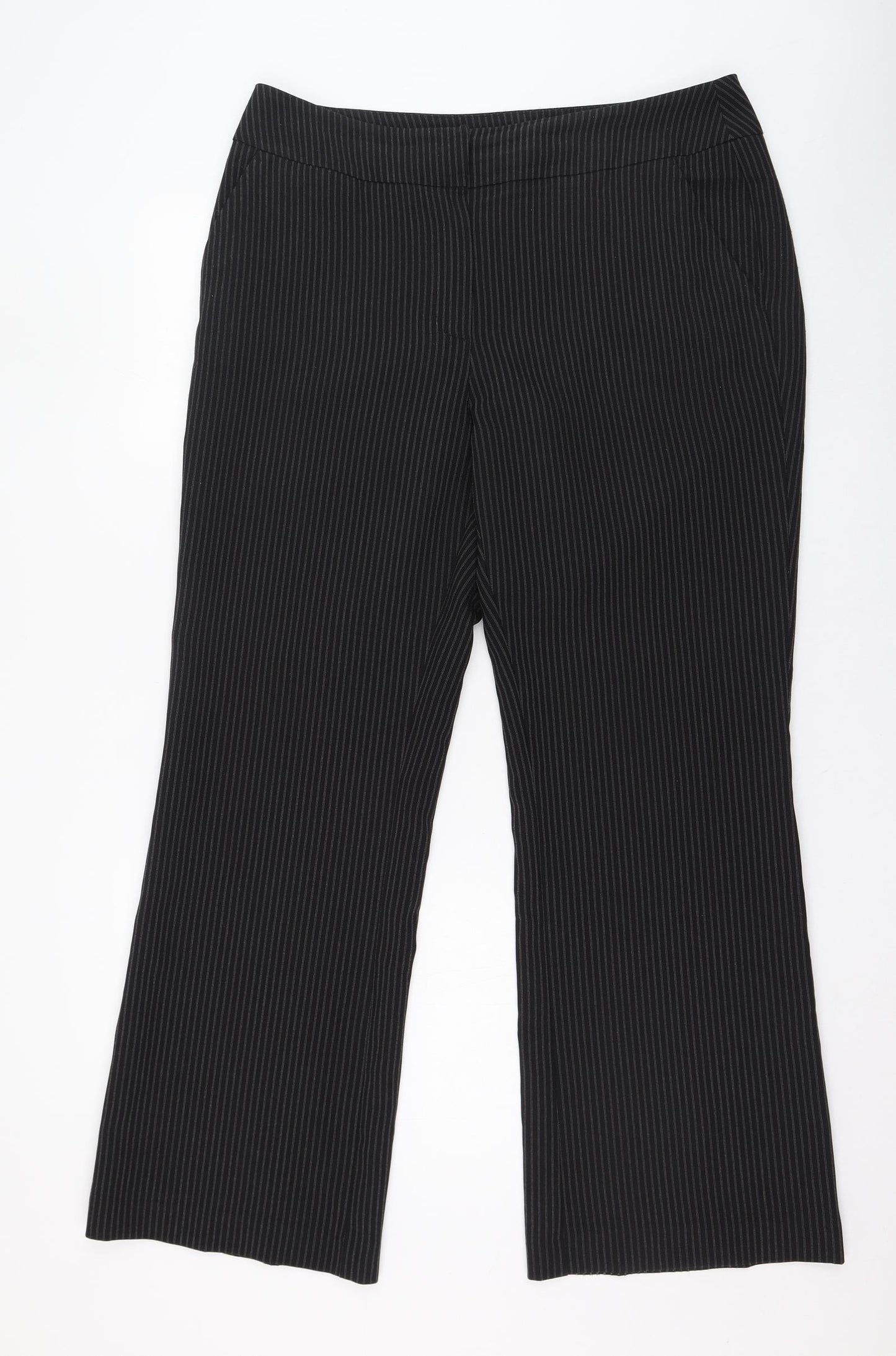 Papaya Womens Black Striped Polyester Trousers  Size 16 L28 in Regular Zip
