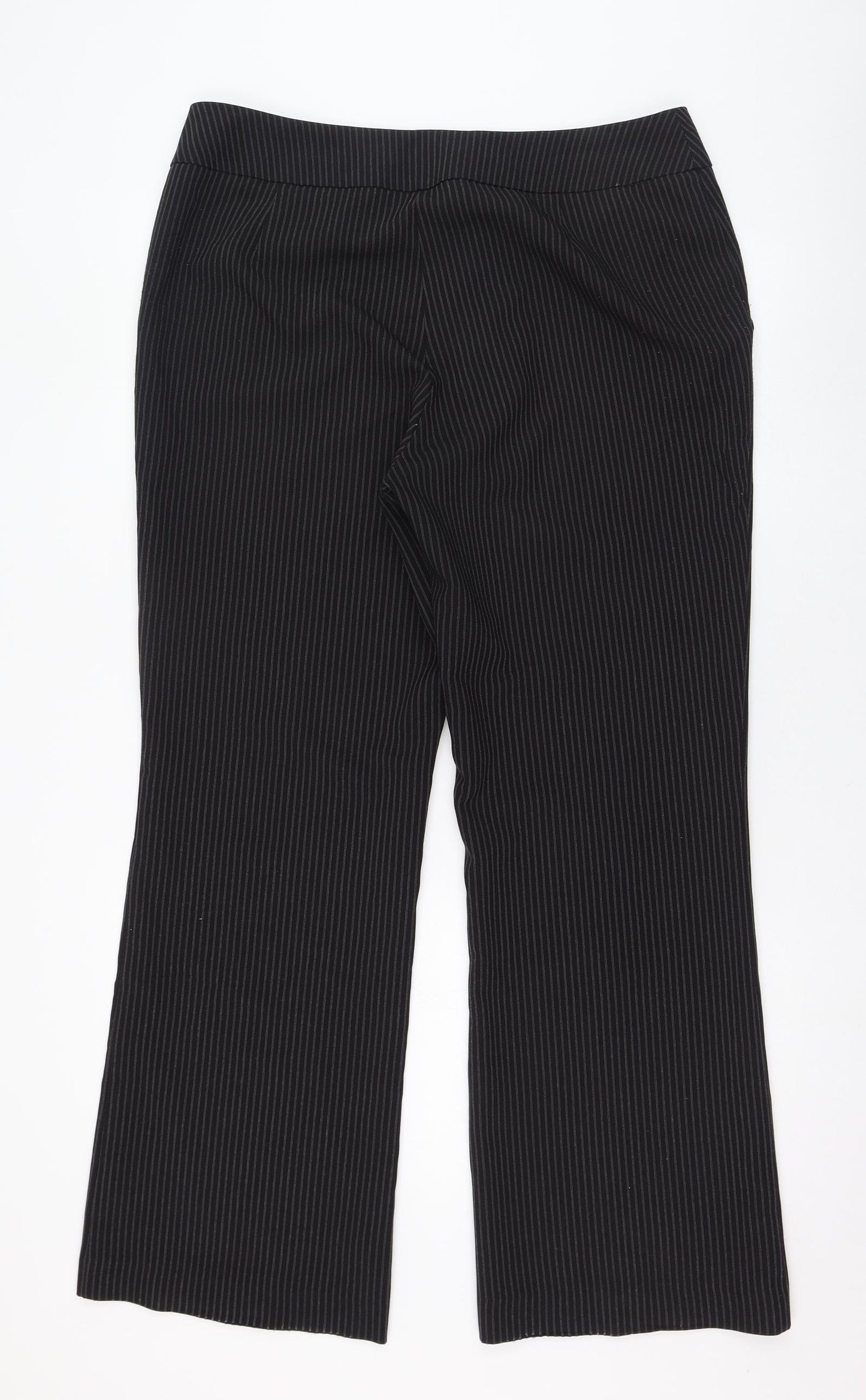 Papaya Womens Black Striped Polyester Trousers  Size 16 L28 in Regular Zip