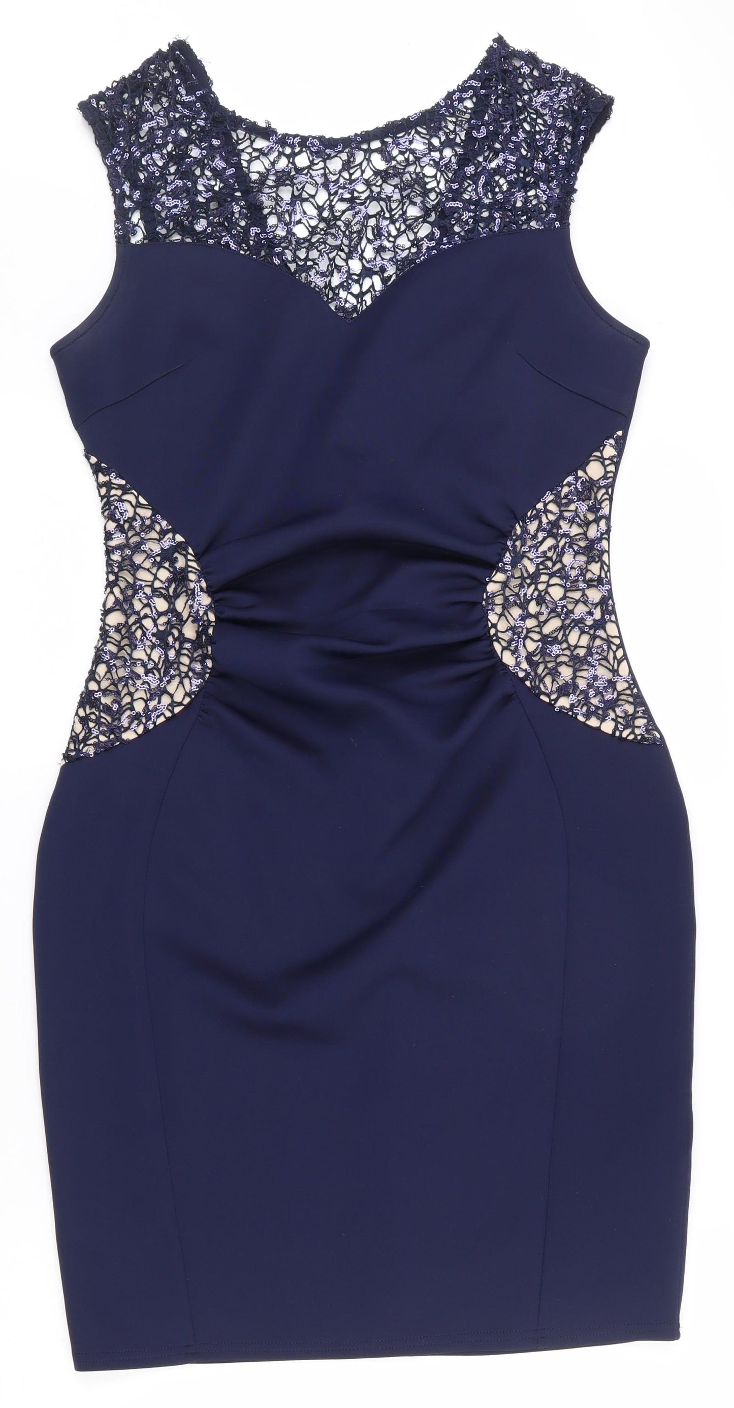 Lipsy Womens Blue  Polyester Bodycon  Size 14  Boat Neck Zip - V Back