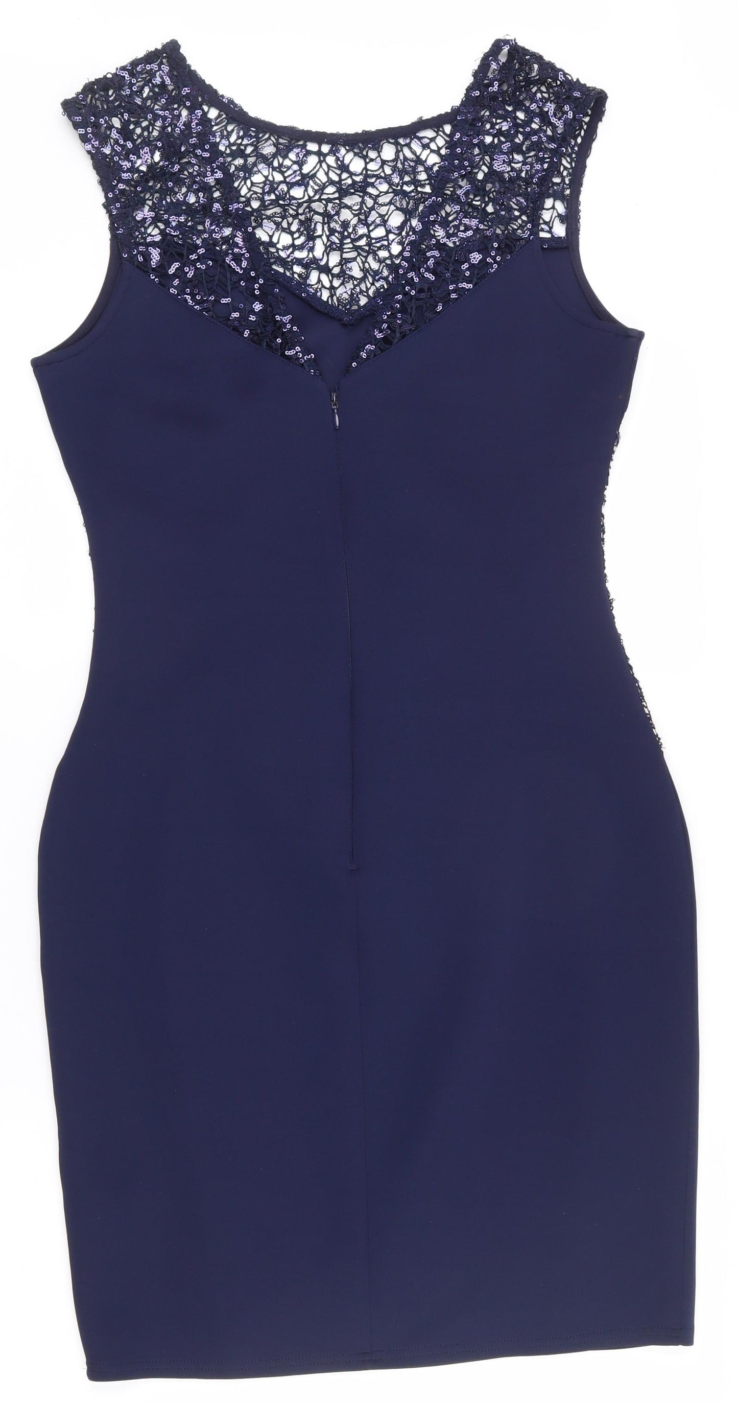 Lipsy Womens Blue  Polyester Bodycon  Size 14  Boat Neck Zip - V Back