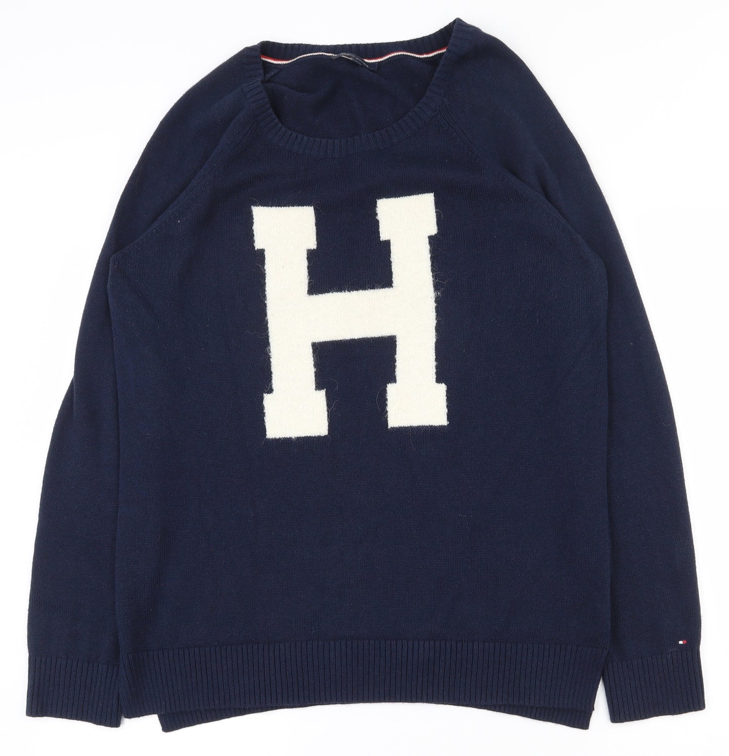Tommy Hilfiger Mens Blue Round Neck  Cotton Pullover Jumper Size L