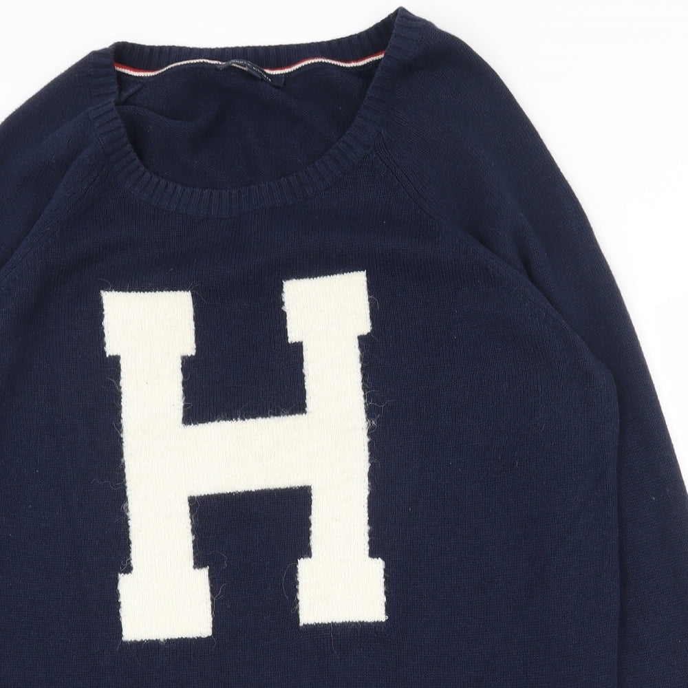 Tommy Hilfiger Mens Blue Round Neck  Cotton Pullover Jumper Size L