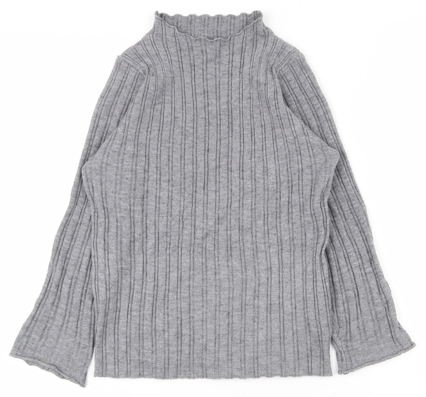 SheIn Girls Grey Striped Viscose Pullover T-Shirt Size 13-14 Years High Neck Magnetic